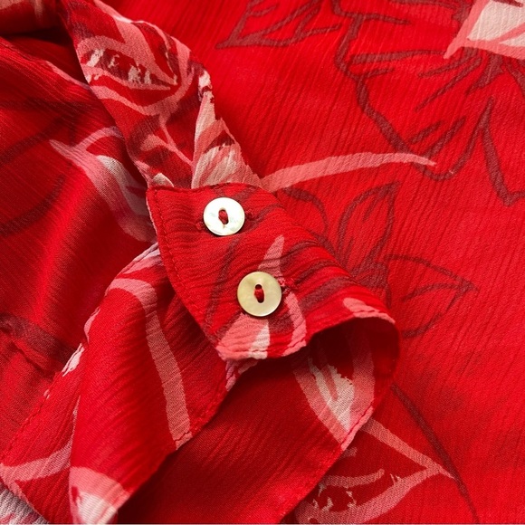 Kut FromThe Kloth Red Floral Lightweight Sheer Casual Long Sleeves Blouse Size S - Picture 8 of 11